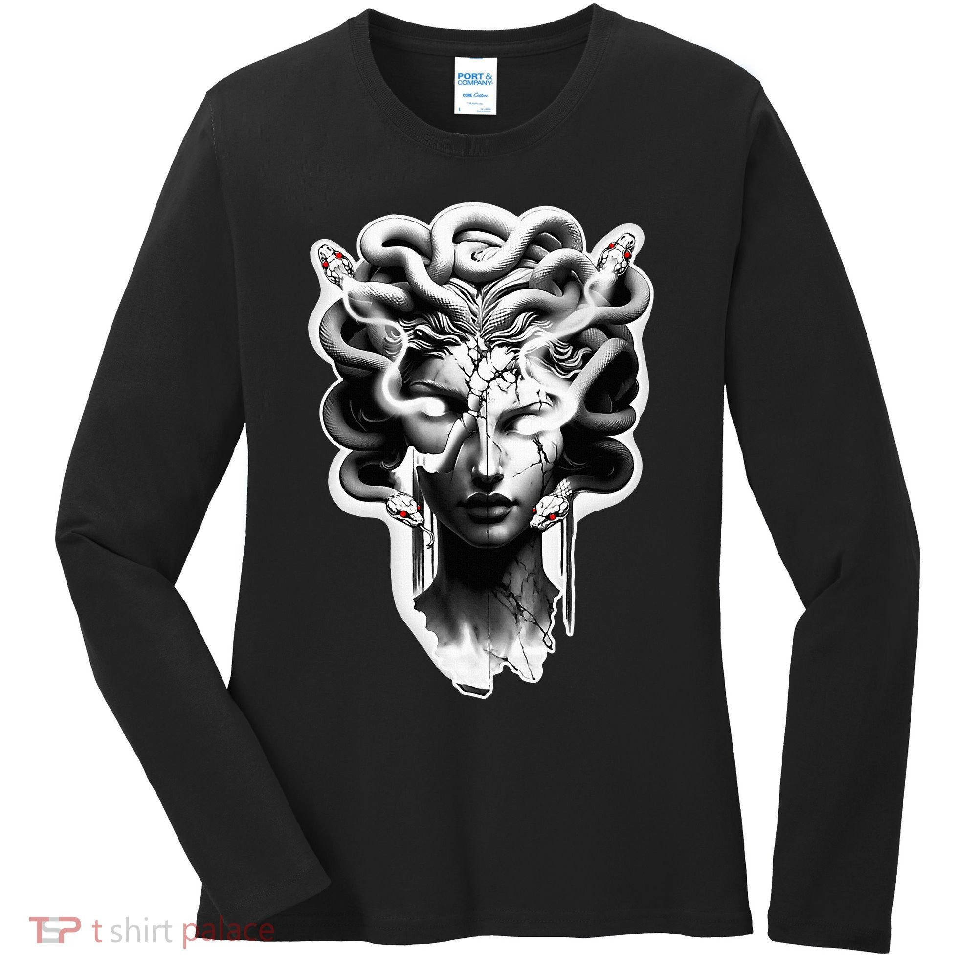 Medusa Statue Snakes Greek Mythology Women's Long Sleeve Shirt