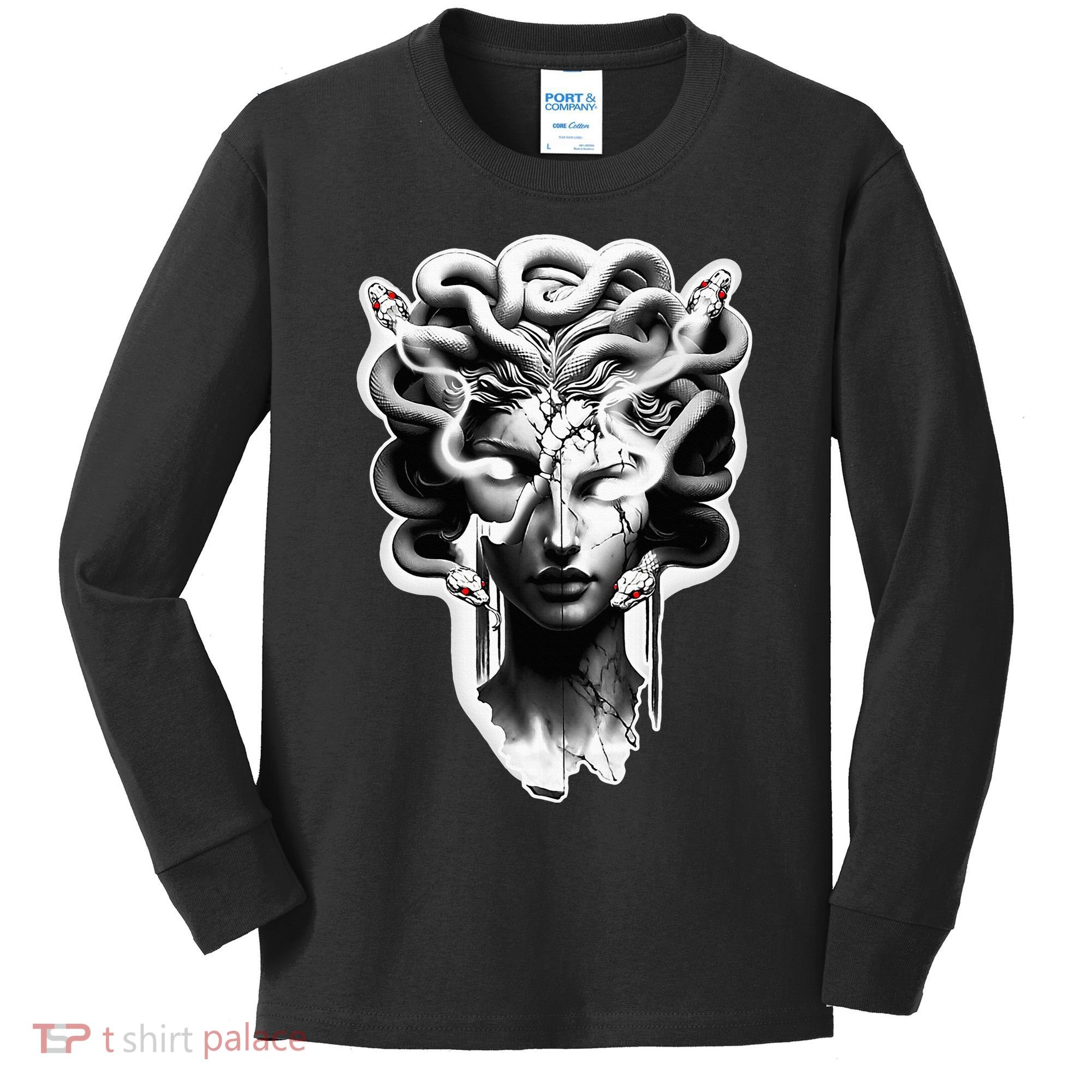 Medusa Statue Snakes Greek Mythology Kids Long Sleeve Shirt