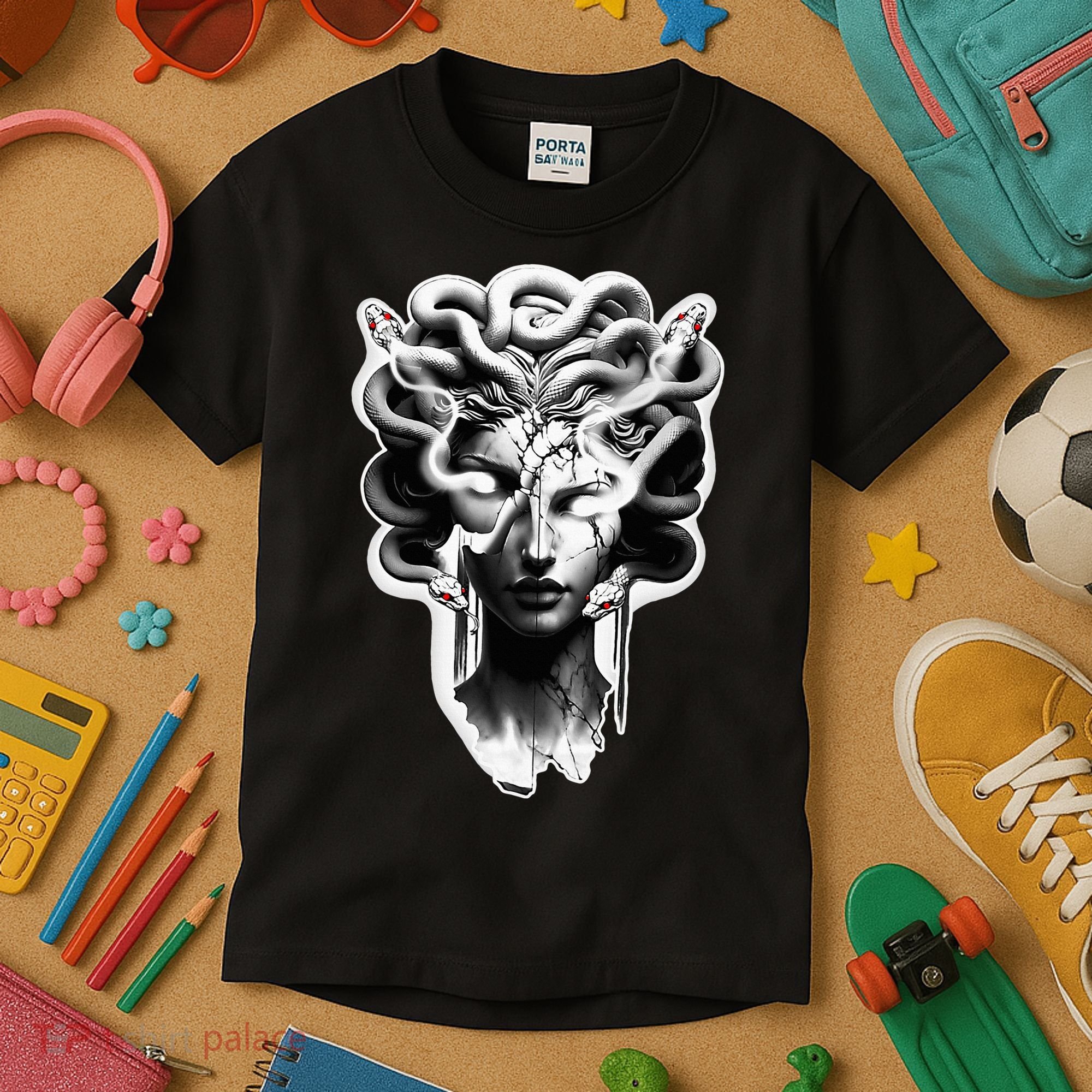 Medusa Statue Snakes Greek Mythology Kids T-Shirt