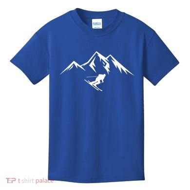 Mountains Skier Skiing Ski Cool Dad Minimalist Cool Gift Kids T-Shirt