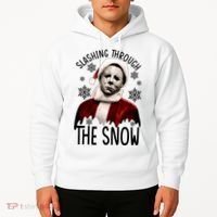 Myers Slashing Through The Snow Horror Christmas Hoodie thumb 2