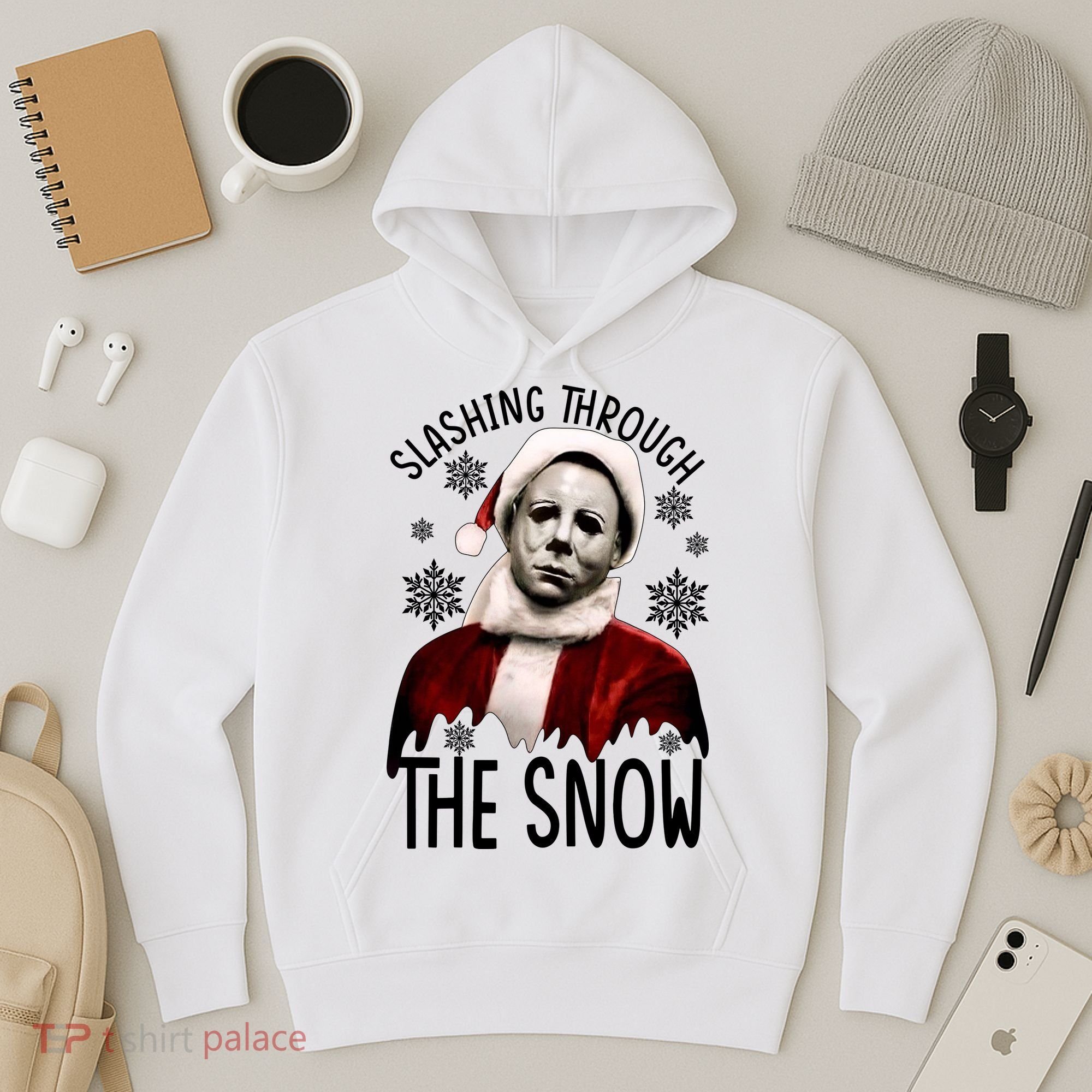 Myers Slashing Through The Snow Horror Christmas Hoodie
