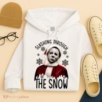 Myers Slashing Through The Snow Horror Christmas Hoodie thumb 4