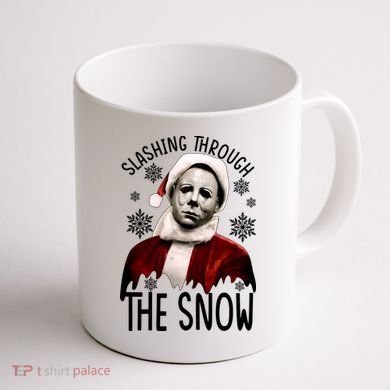 Myers Slashing Through The Snow Horror Christmas Coffee Mug back