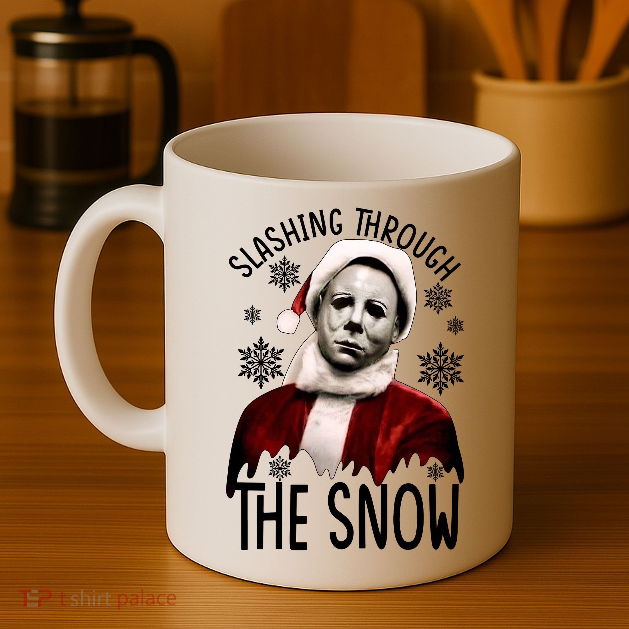 Myers Slashing Through The Snow Horror Christmas Coffee Mug