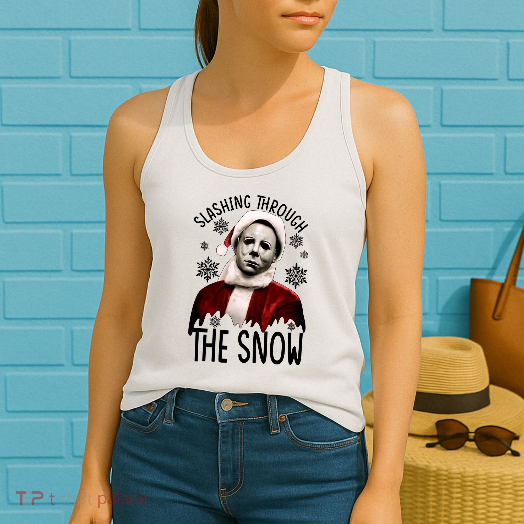 Myers Slashing Through The Snow Horror Christmas Women's Tank Top