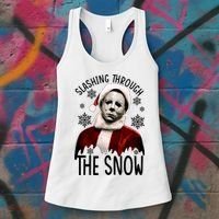 Myers Slashing Through The Snow Horror Christmas Women's Tank Top thumb 3