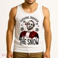 Myers Slashing Through The Snow Horror Christmas Tank Top thumb 3
