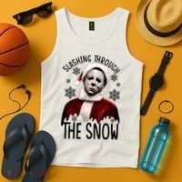 Myers Slashing Through The Snow Horror Christmas Tank Top thumb 4