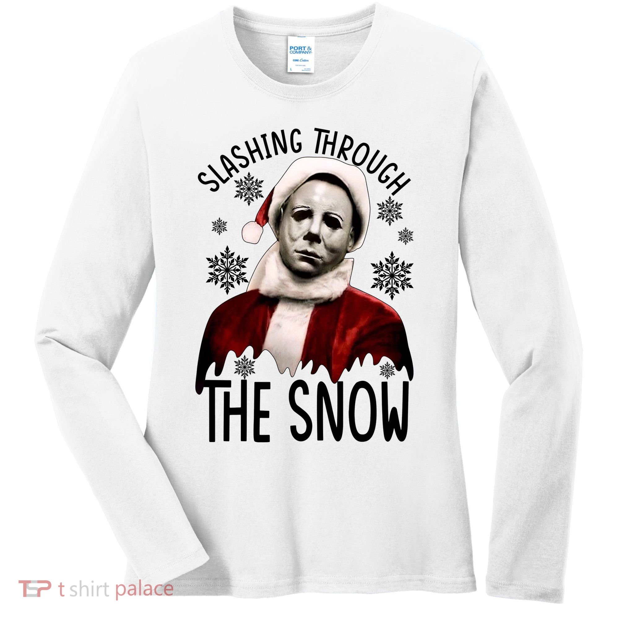 Myers Slashing Through The Snow Horror Christmas Women's Long Sleeve Shirt