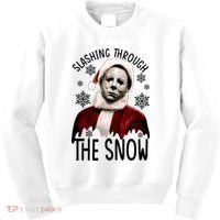 Myers Slashing Through The Snow Horror Christmas Kids Sweatshirt thumb 0