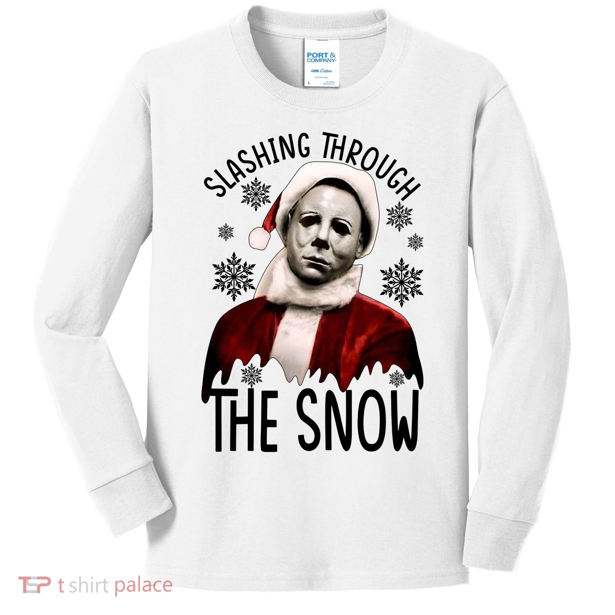 Myers Slashing Through The Snow Horror Christmas Kids Long Sleeve Shirt