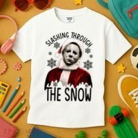 Myers Slashing Through The Snow Horror Christmas Kids T-Shirt thumb 3