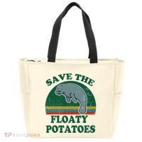 Manatee Save The Floaty Potatoes Funny Chubby Mermaid Tote Bag thumb 0