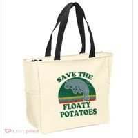 Manatee Save The Floaty Potatoes Funny Chubby Mermaid Tote Bag thumb 2