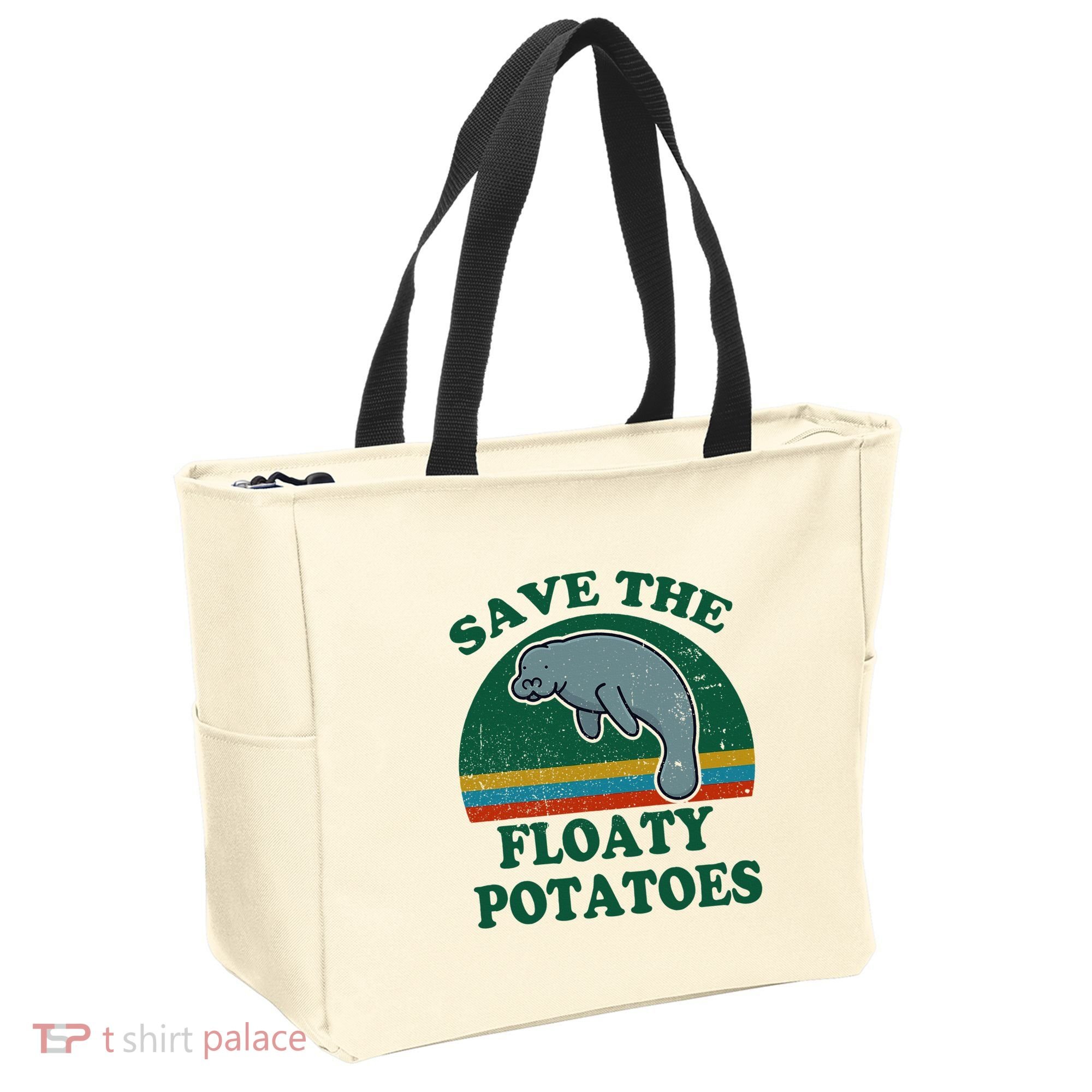 Manatee Save The Floaty Potatoes Funny Chubby Mermaid Tote Bag