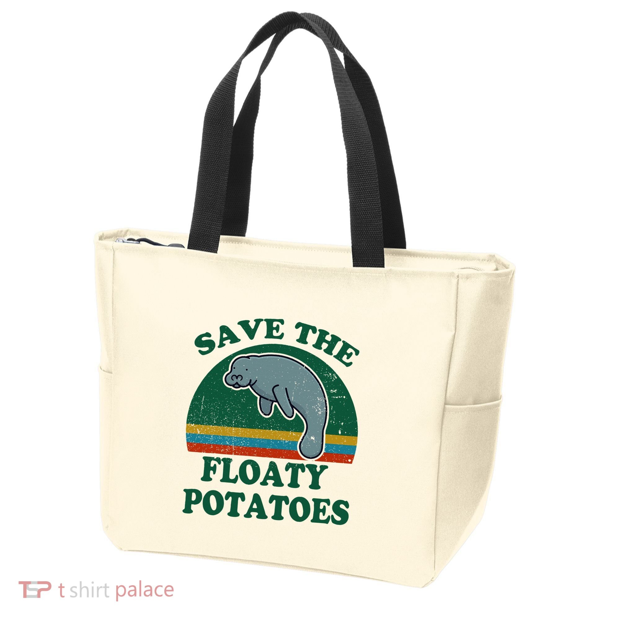Manatee Save The Floaty Potatoes Funny Chubby Mermaid Tote Bag