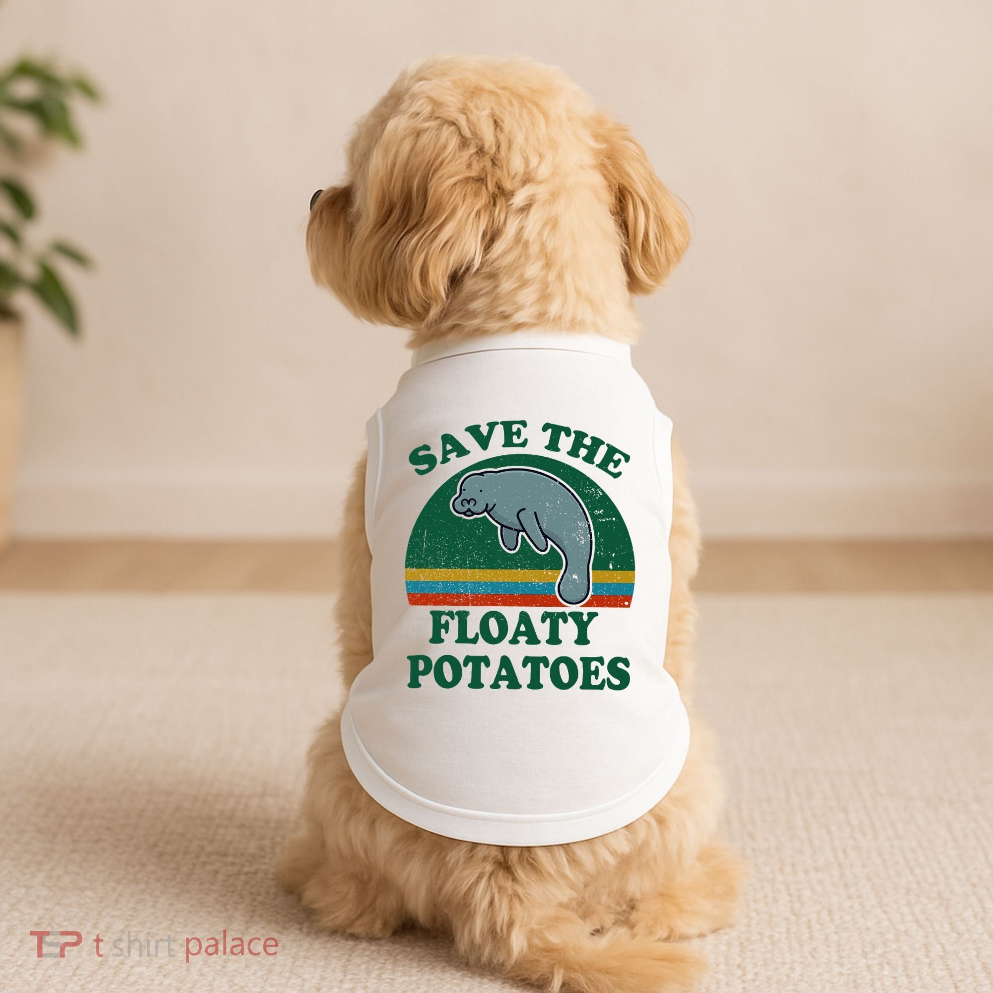 Manatee Save The Floaty Potatoes Funny Chubby Mermaid Doggie Tank