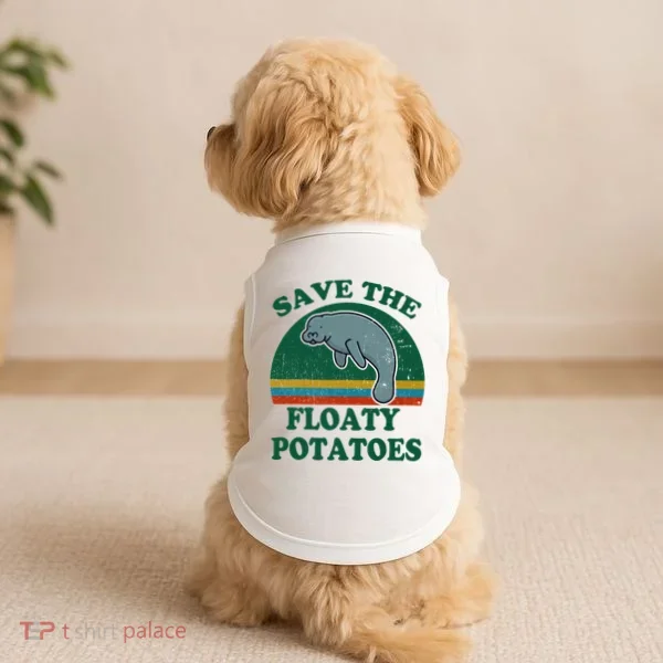 Manatee Save The Floaty Potatoes Funny Chubby Mermaid Doggie Tank