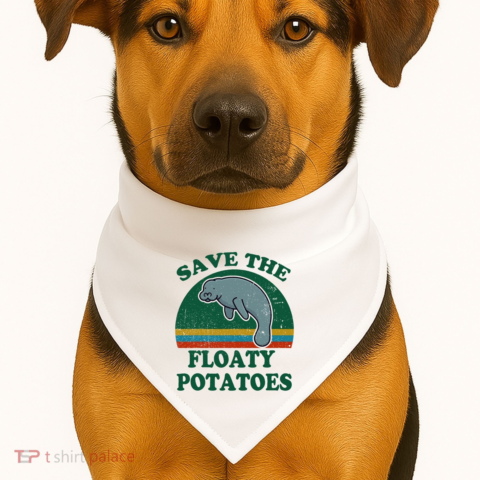 Manatee Save The Floaty Potatoes Funny Chubby Mermaid USA-Made Doggie Bandana
