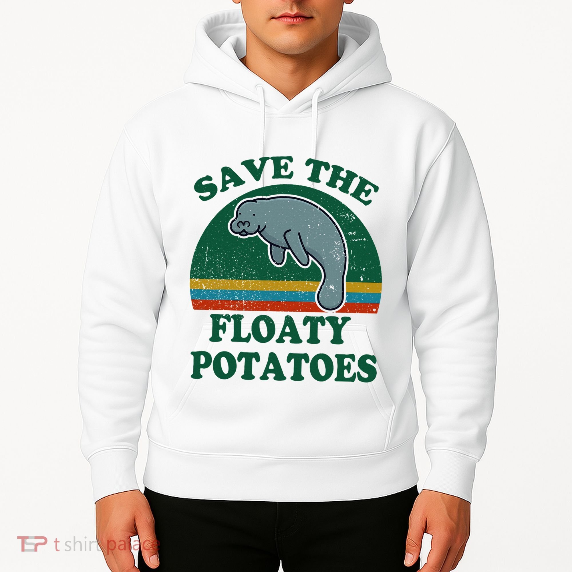Manatee Save The Floaty Potatoes Funny Chubby Mermaid Hoodie