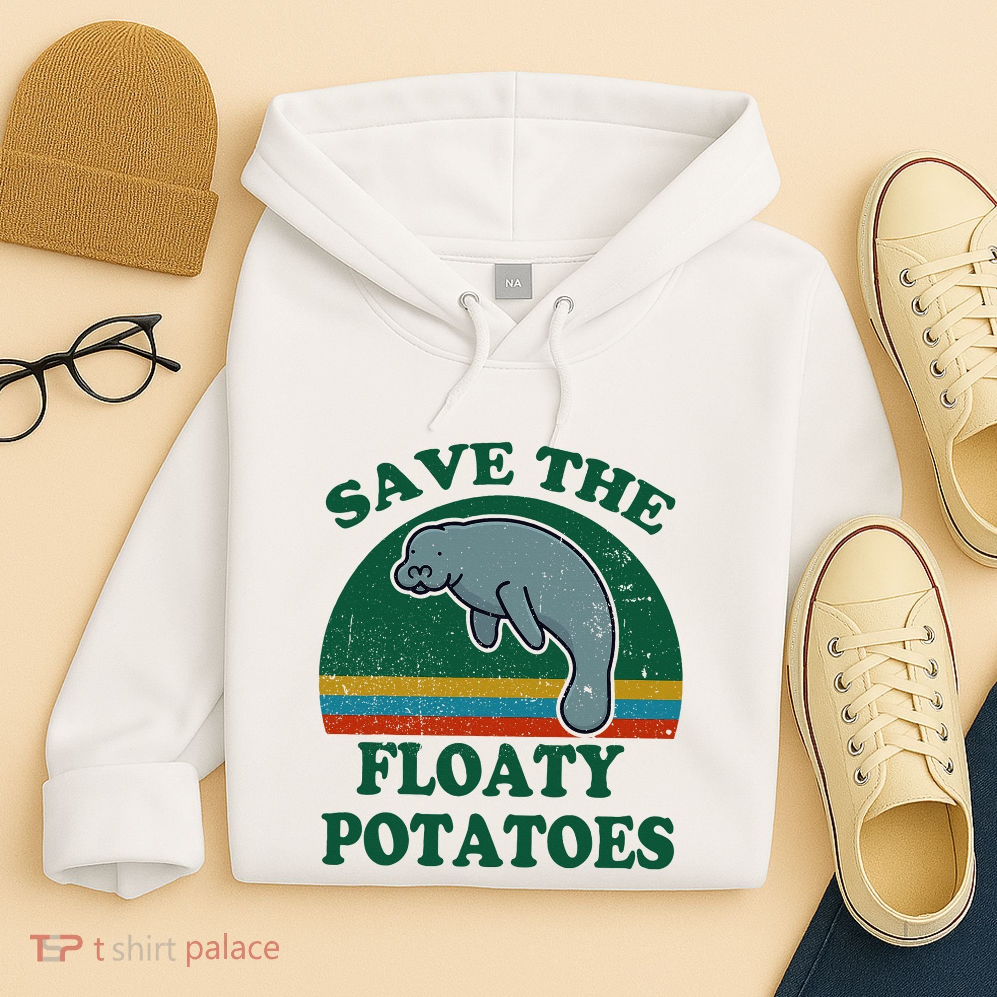 Manatee Save The Floaty Potatoes Funny Chubby Mermaid Hoodie