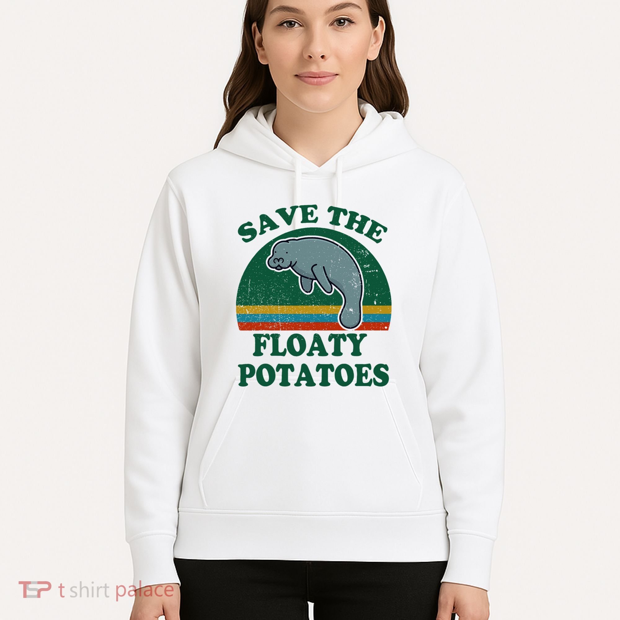Manatee Save The Floaty Potatoes Funny Chubby Mermaid Hoodie