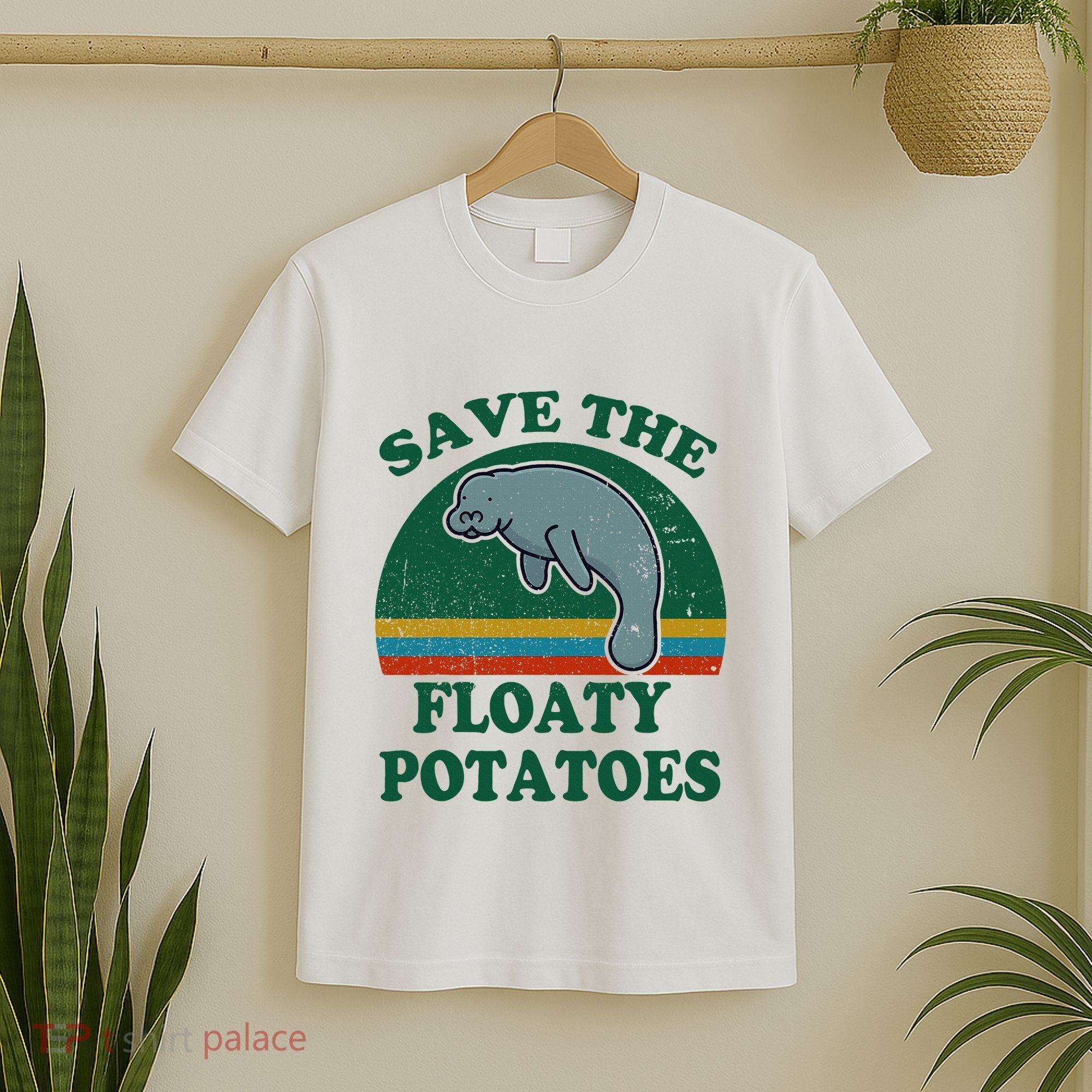 Manatee Save The Floaty Potatoes Funny Chubby Mermaid T-Shirt
