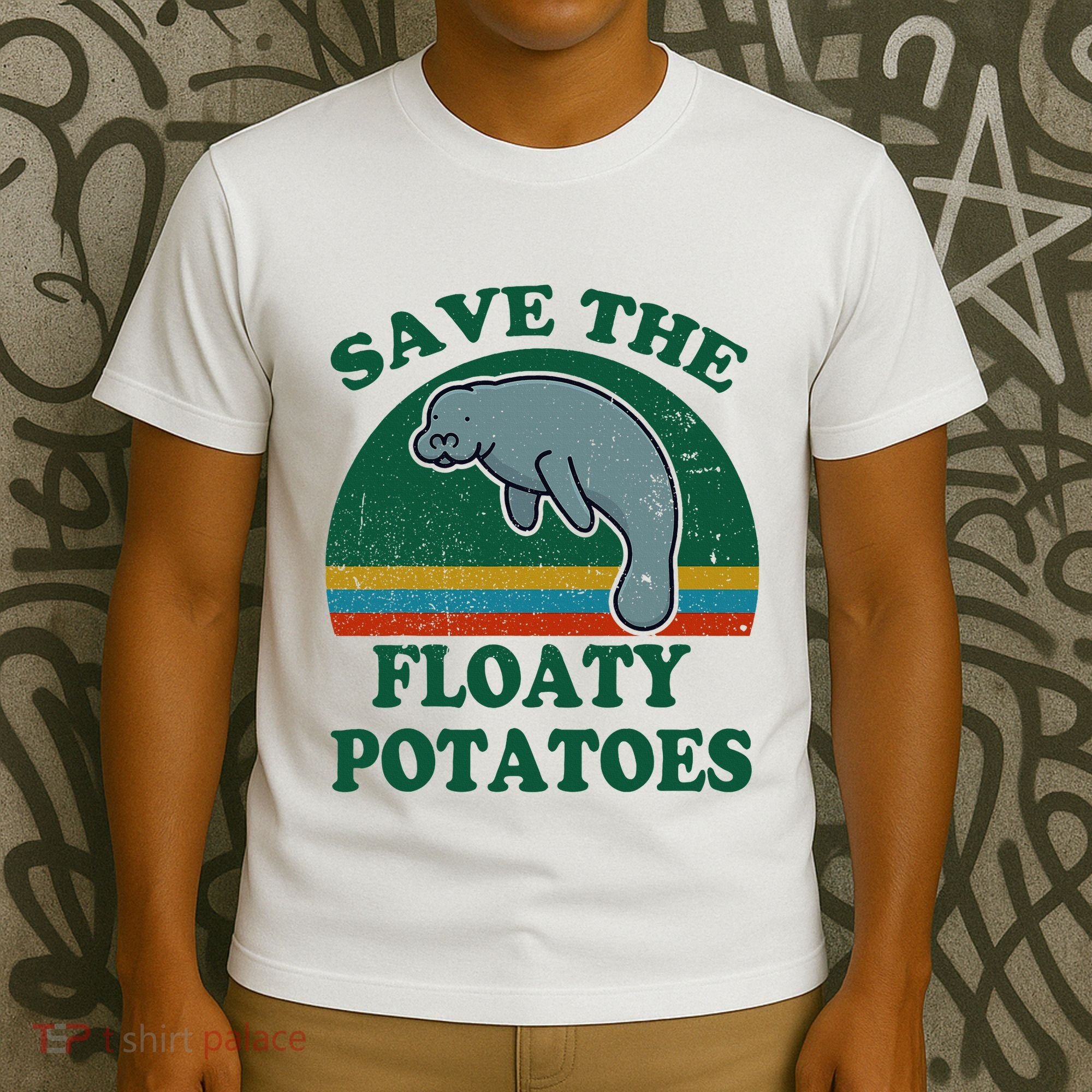 Manatee Save The Floaty Potatoes Funny Chubby Mermaid T-Shirt