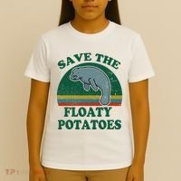 Manatee Save The Floaty Potatoes Funny Chubby Mermaid T-Shirt thumb 4