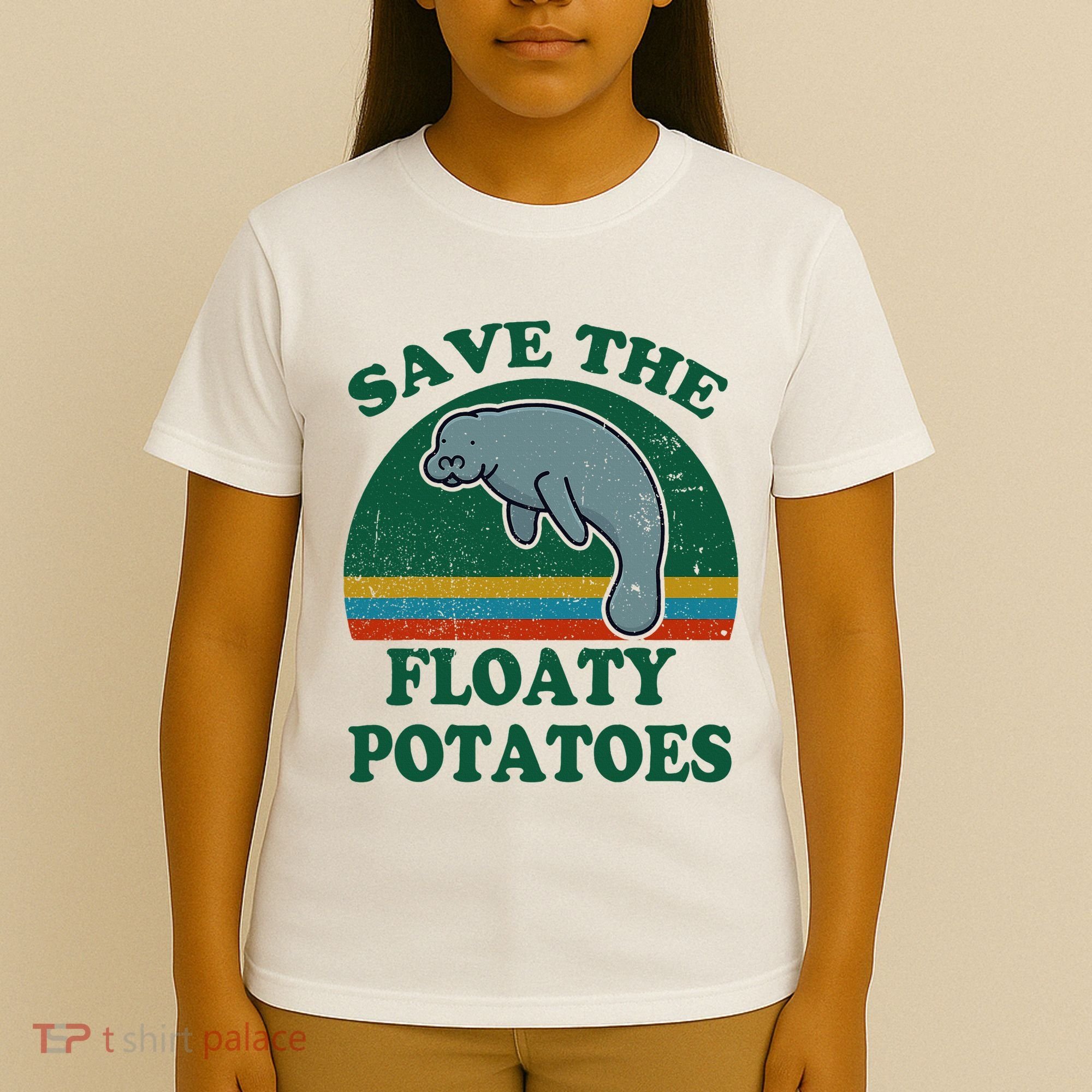 Manatee Save The Floaty Potatoes Funny Chubby Mermaid T-Shirt