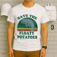 Manatee Save The Floaty Potatoes Funny Chubby Mermaid T-Shirt thumb 6