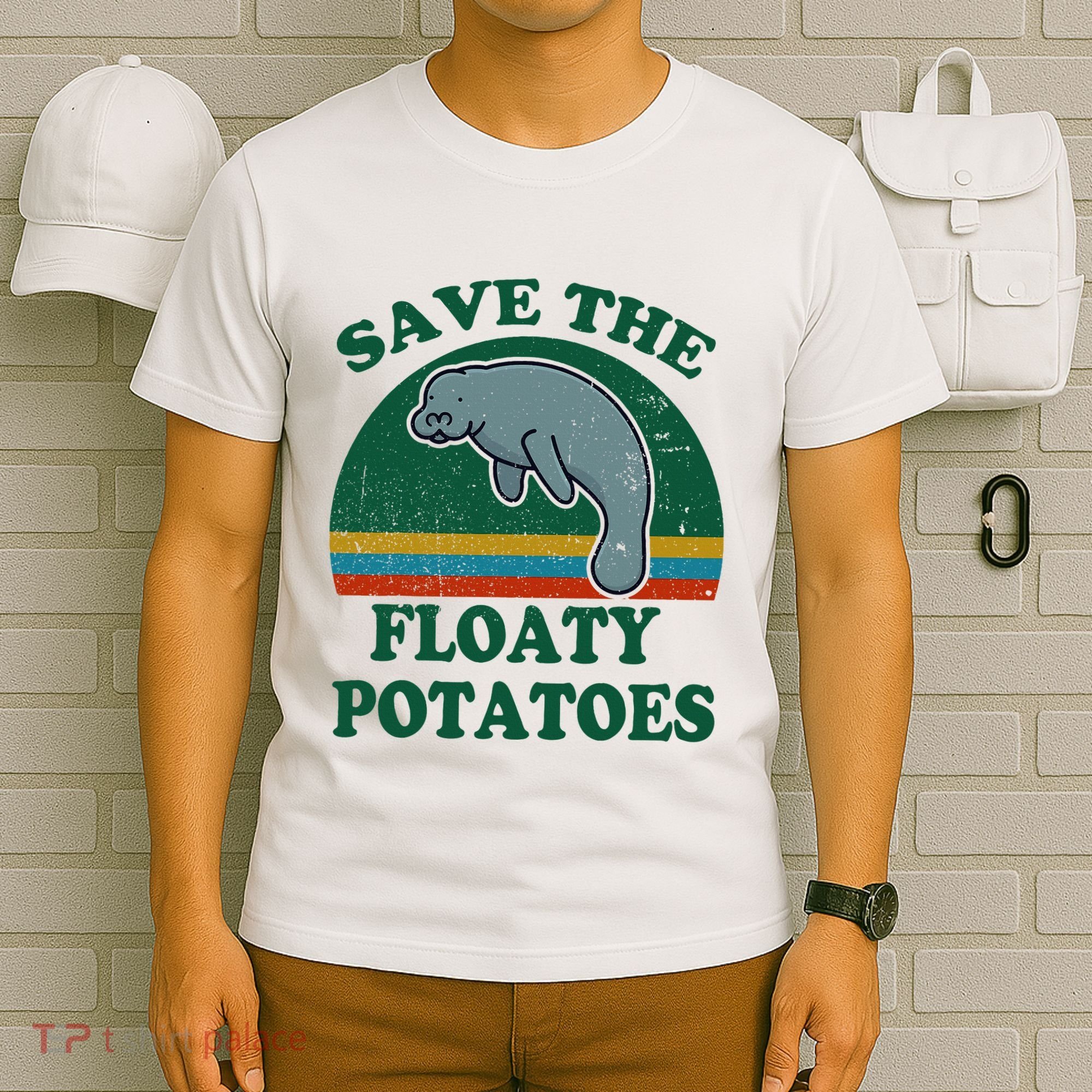 Manatee Save The Floaty Potatoes Funny Chubby Mermaid T-Shirt