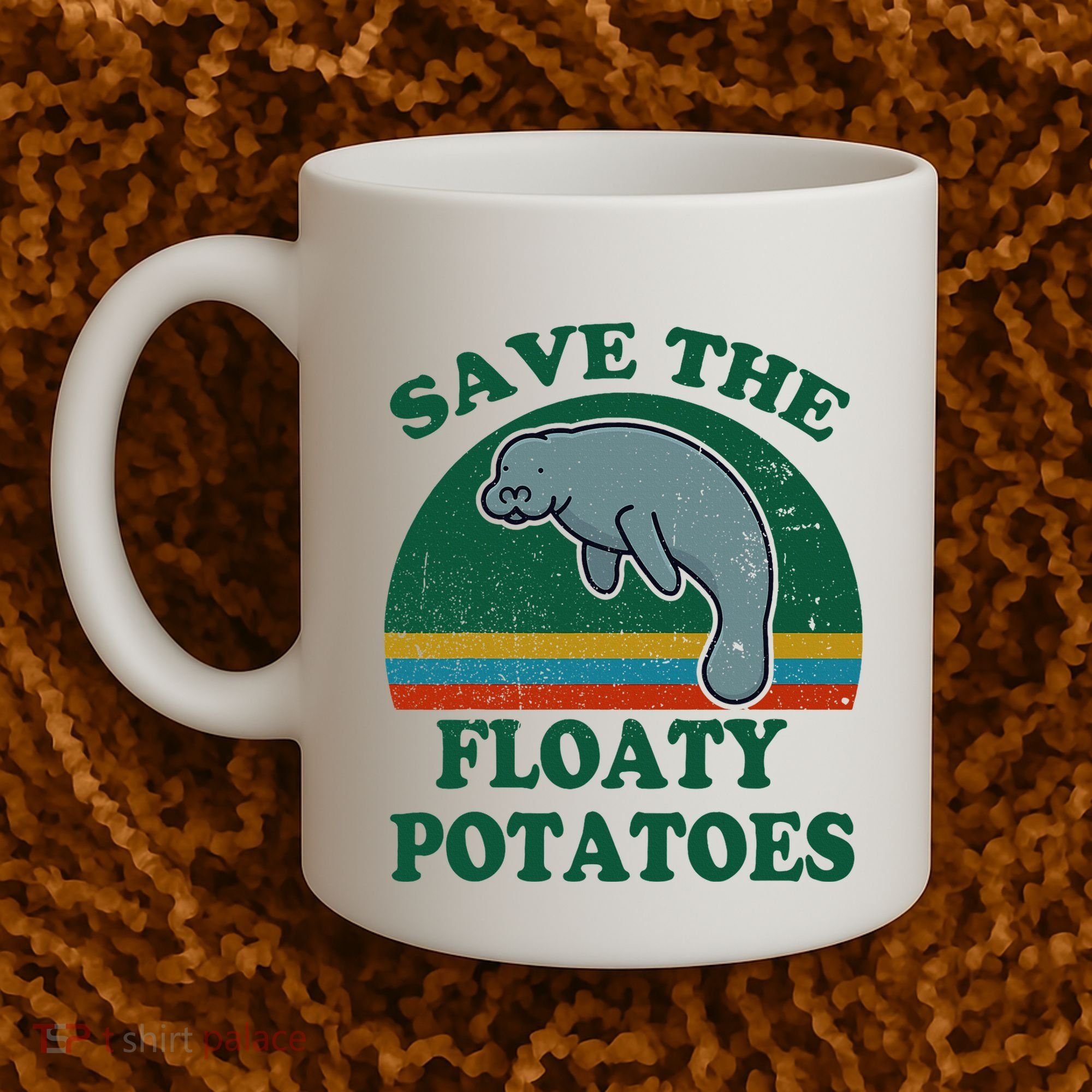 Manatee Save The Floaty Potatoes Funny Chubby Mermaid Coffee Mug