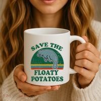 Manatee Save The Floaty Potatoes Funny Chubby Mermaid Coffee Mug thumb 3