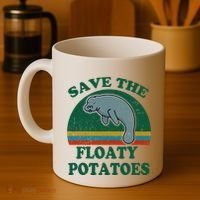 Manatee Save The Floaty Potatoes Funny Chubby Mermaid Coffee Mug thumb 4