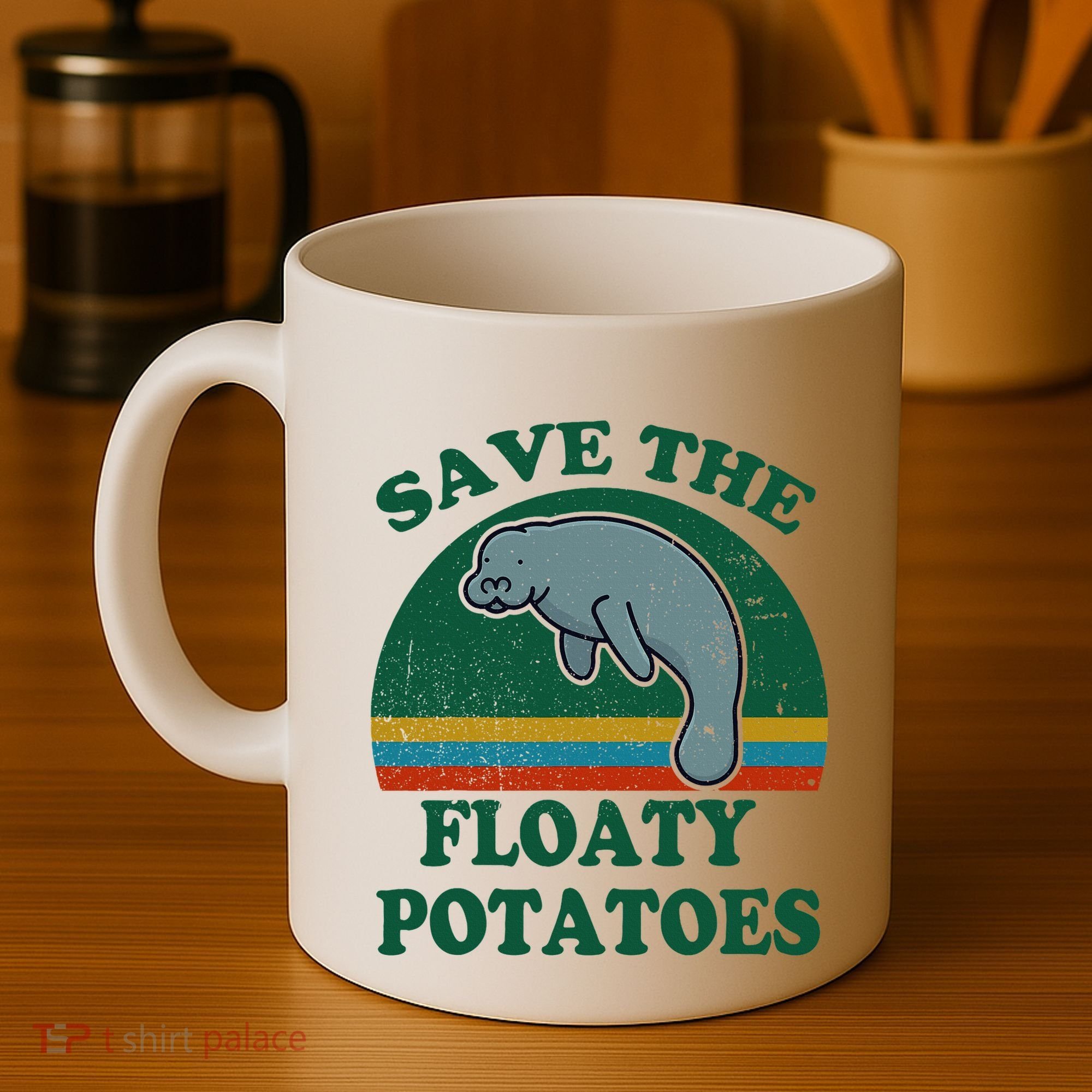 Manatee Save The Floaty Potatoes Funny Chubby Mermaid Coffee Mug