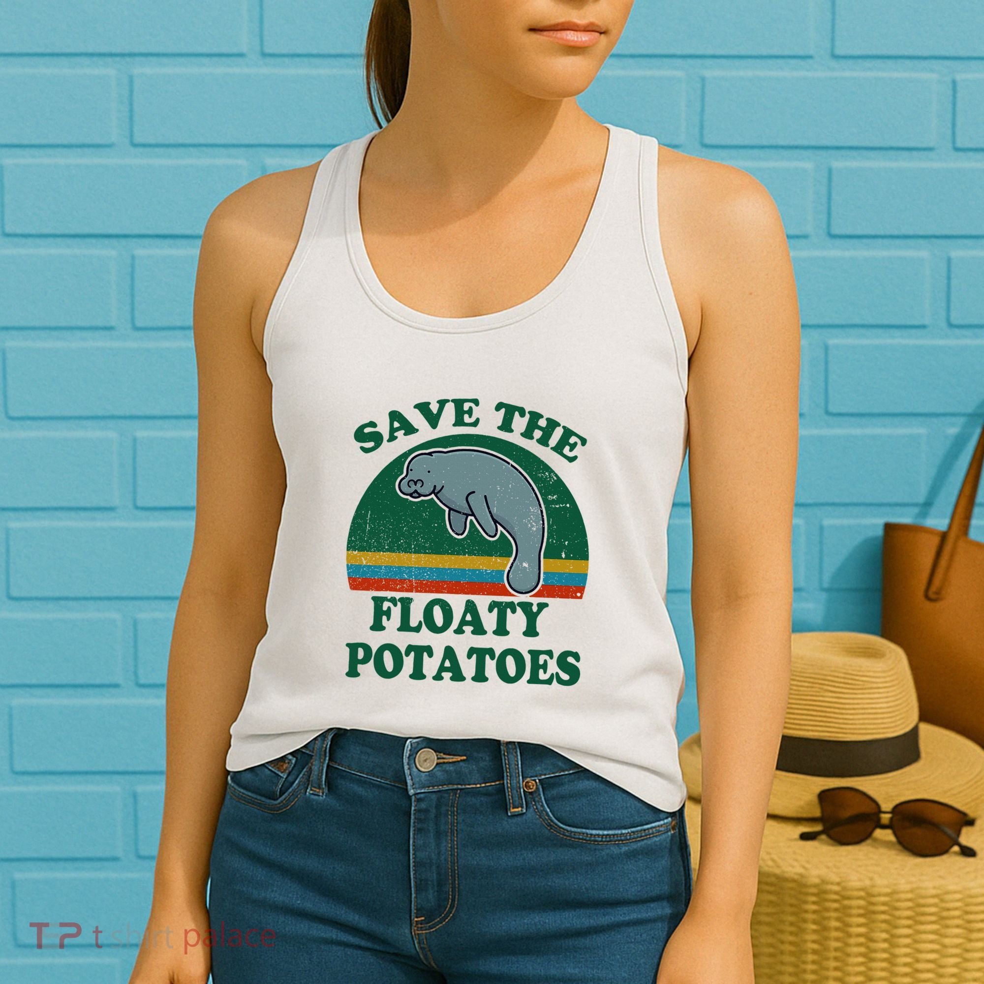 Manatee Save The Floaty Potatoes Funny Chubby Mermaid Women's Tank Top