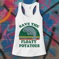 Manatee Save The Floaty Potatoes Funny Chubby Mermaid Women's Tank Top thumb 3
