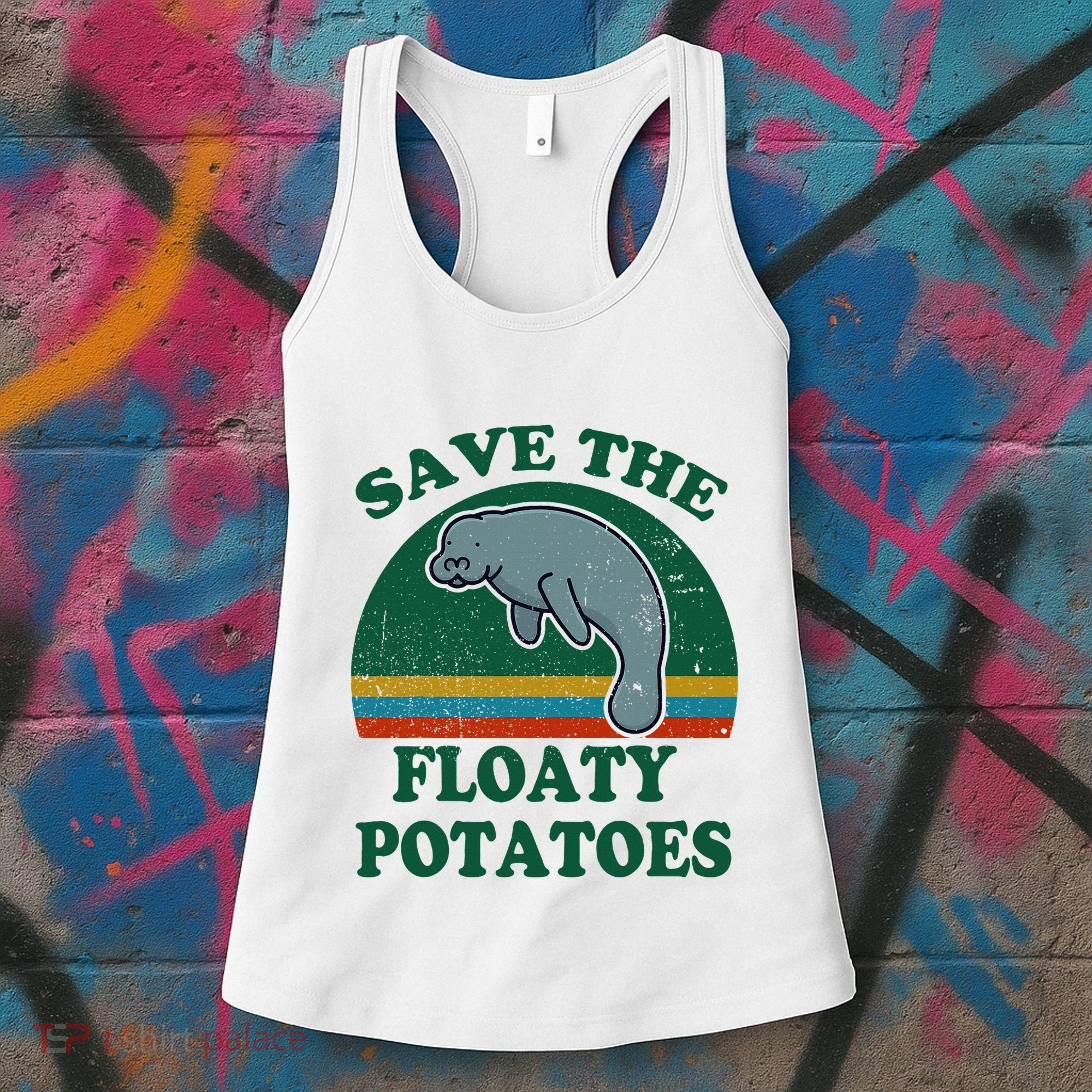 Manatee Save The Floaty Potatoes Funny Chubby Mermaid Women's Tank Top