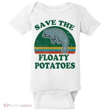 Manatee Save The Floaty Potatoes Funny Chubby Mermaid Baby Bodysuit