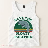 Manatee Save The Floaty Potatoes Funny Chubby Mermaid Tank Top thumb 2