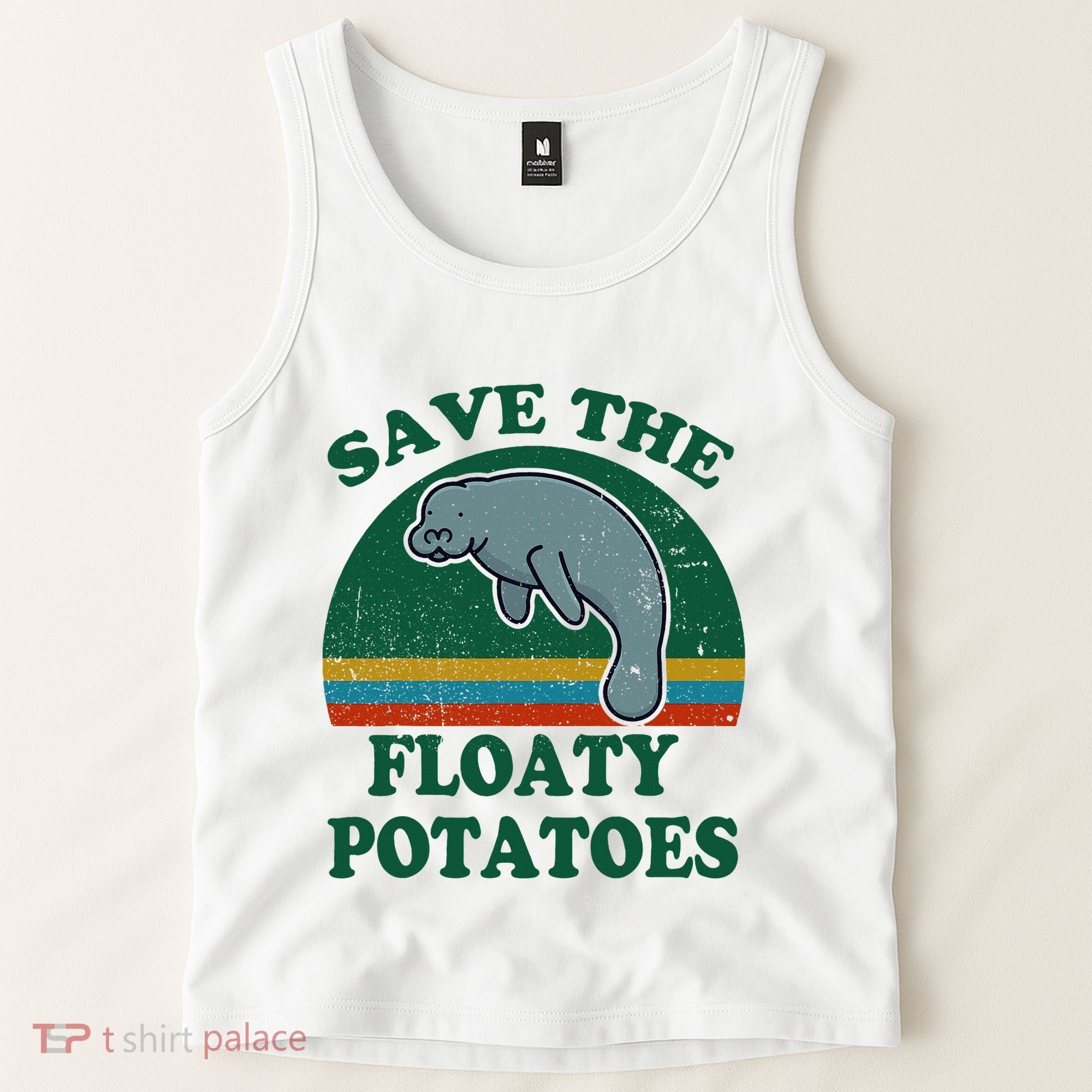 Manatee Save The Floaty Potatoes Funny Chubby Mermaid Tank Top