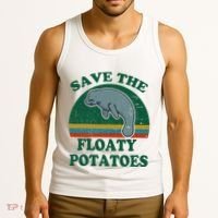 Manatee Save The Floaty Potatoes Funny Chubby Mermaid Tank Top thumb 3