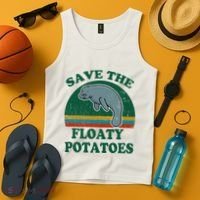 Manatee Save The Floaty Potatoes Funny Chubby Mermaid Tank Top thumb 4