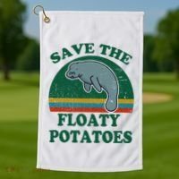 Manatee Save The Floaty Potatoes Funny Chubby Mermaid Golf Towel thumb 1