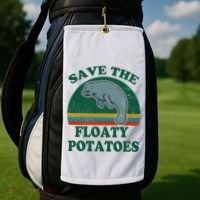 Manatee Save The Floaty Potatoes Funny Chubby Mermaid Golf Towel thumb 2