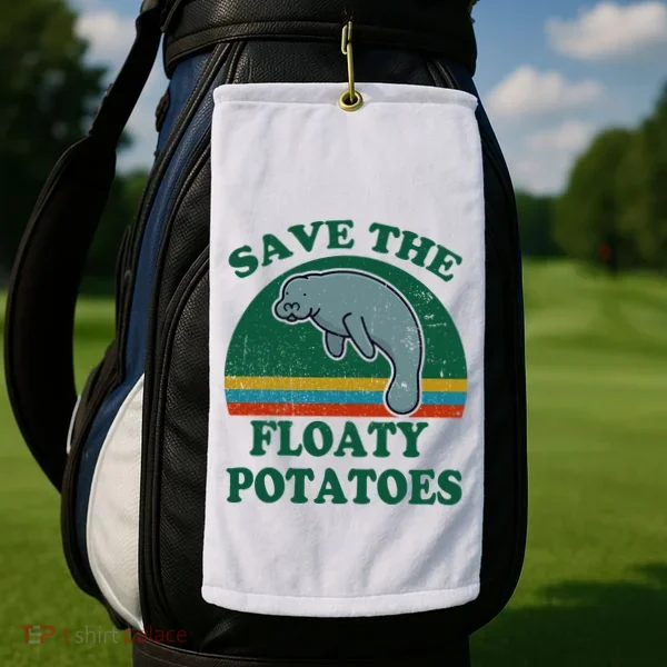 Manatee Save The Floaty Potatoes Funny Chubby Mermaid Golf Towel