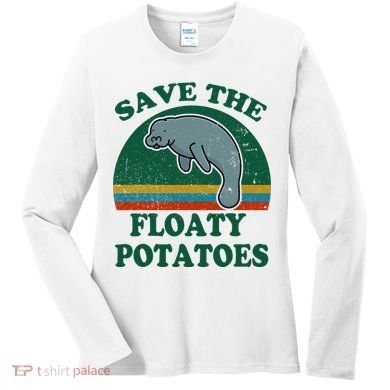 Manatee Save The Floaty Potatoes Funny Chubby Mermaid Women's Long Sleeve Shirt