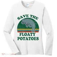 Manatee Save The Floaty Potatoes Funny Chubby Mermaid Women's Long Sleeve Shirt thumb 0